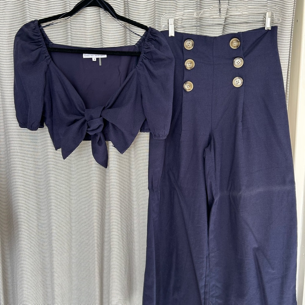 Navy Button-Detail Jumpsuit